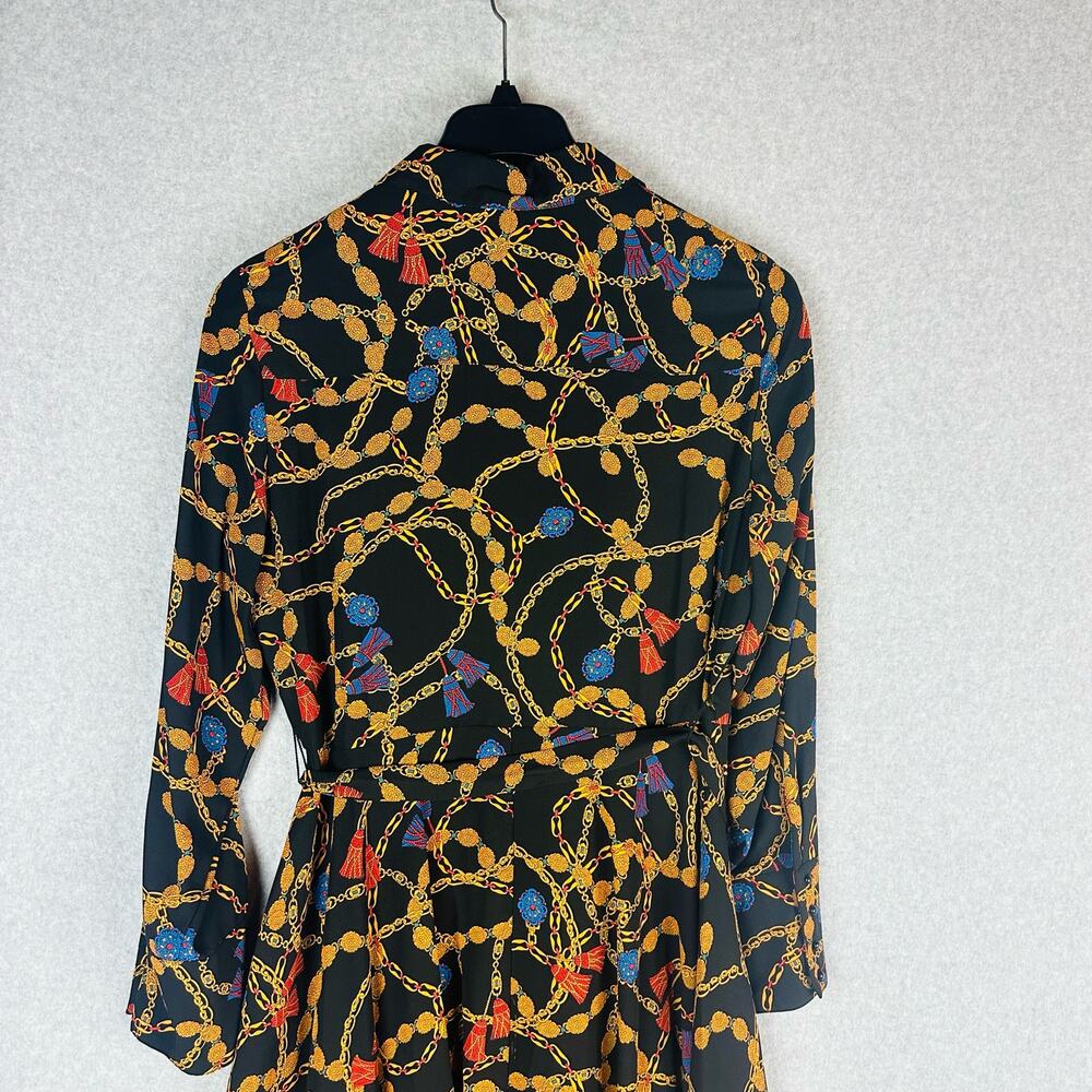 Nanette Lepore Womans Sz 14 Dress Black Pleated Chain Long Sleeve Button Front - Picture 8 of 12